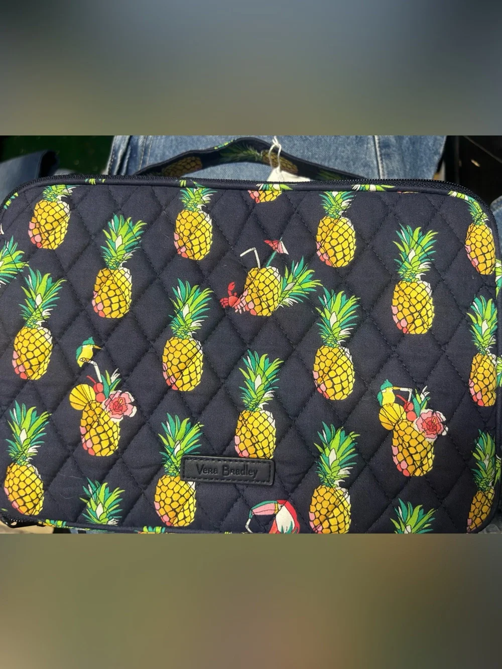 Vera Bradley Navy Quilted Pineapple Print Cosmetic Bag